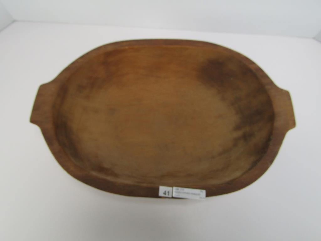 WOOD CARVED HANDLED BOWL