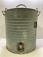 ANTIQUE GALVANIZED LARGE WATER COOLER 21 X 16 1/2