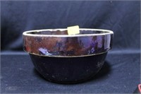 10" BROWN CROCK MIXING BOWL FEW CHIPS AROUND TOP