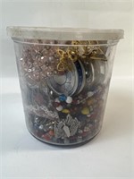 Jar of Loose Costume Beads and Jewelry