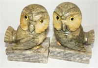 Pair of sculpted Figural Owl Soapstone bookends