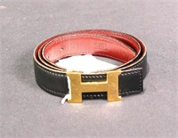 Hermès Black/Bordeaux 18Mm Leather Belt