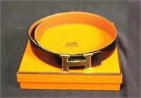 Hermès Black/Brown 32Mm Leather Belt