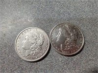 X2  1881 O & 1897 O Morgan silver dollar coins