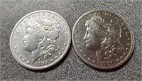 X2  1879 & 1884 Morgan silver dollar coins