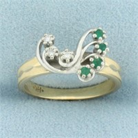Emerald and Diamond Ring in 14k Yellow and White G