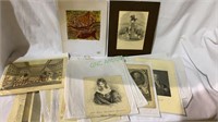 Collection of antique prints, engravings, pages