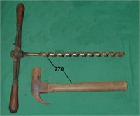 Millers Falls auger handle & BELL SYSTEM hammer