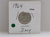 1964 90% Silver Roos Dime