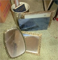 3 mirrored dresser trays, mirrored waste can,