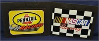 2 Metal Racing Signs on Cardboard Backing