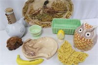 9 Vtg.Ceramics, Hull, Owl Cookie Jar, Mushroom Pot