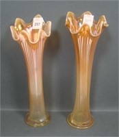 Two Fenton Vaseline Opal Fine Rib Vase