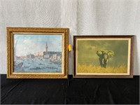 2pc Fr. Vintage Art: Elephant, Venice