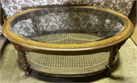 (Q) Vintage Oval Glass Top Coffee Table 42” x 28”