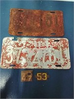 1941, '45 Nebraska license plates, `47, '53 metal