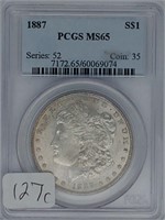 1887 Graded PCGS MS65 Morgan Silver Dollar