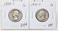 (2) 1932-S Quarters G