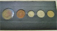 5 Coins, 1851 Large Cent, 1867 2 Cent, 1866 3 Cent