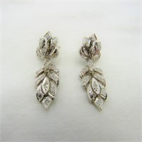 Pair 14K Gold & Diamond Dangle Earrings 6.7 Gr TW