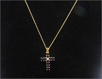 14K Gold Diamond & Sapphire Cross 18" Necklace 2.8