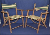 Matched Pair Vintage Wood Frame Camp Chairs