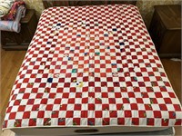 Handmade Quilt #14 Red White Block Patchwork w/