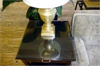 Decca Two Tier Glass Top End Table With Drawer