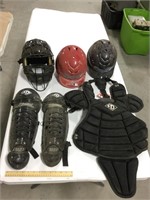 Baseball Gear Lot w/ Helmets and Catchers Gear