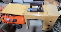 MID-CENTURY BLONDE WOOD SEWING MACHINE