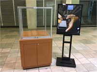 Glass Display Case w/ Advertisement Stand.
