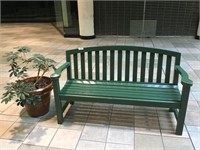 Green Bench with Tan Flower Pot