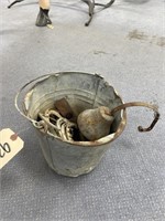 Galvanized Bucket w/Horse Shoes & Bell