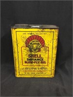 Shell defiance blow fly oil gallon tin