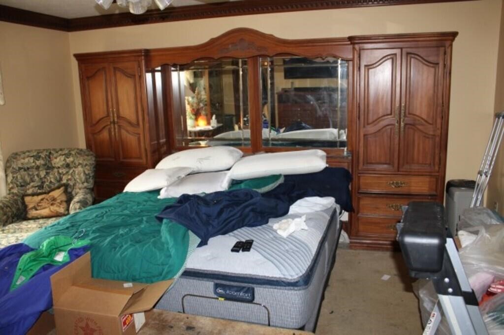 King Size Bed with Wall Cabinet and Side Armoires