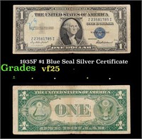 1935F $1 Blue Seal Silver Certificate Grades vf+
