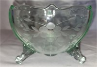Green depression glass footed bowl