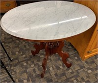 Large Walnut Victorian Marble Top Table