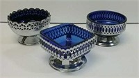 Vintage Cobalt Blue With Silver Plate Holders