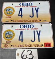 2003 Set Army Vet July 4th License Plates