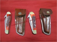2Wild Boar 2-in-1 pocket knives w/ leather sheaths