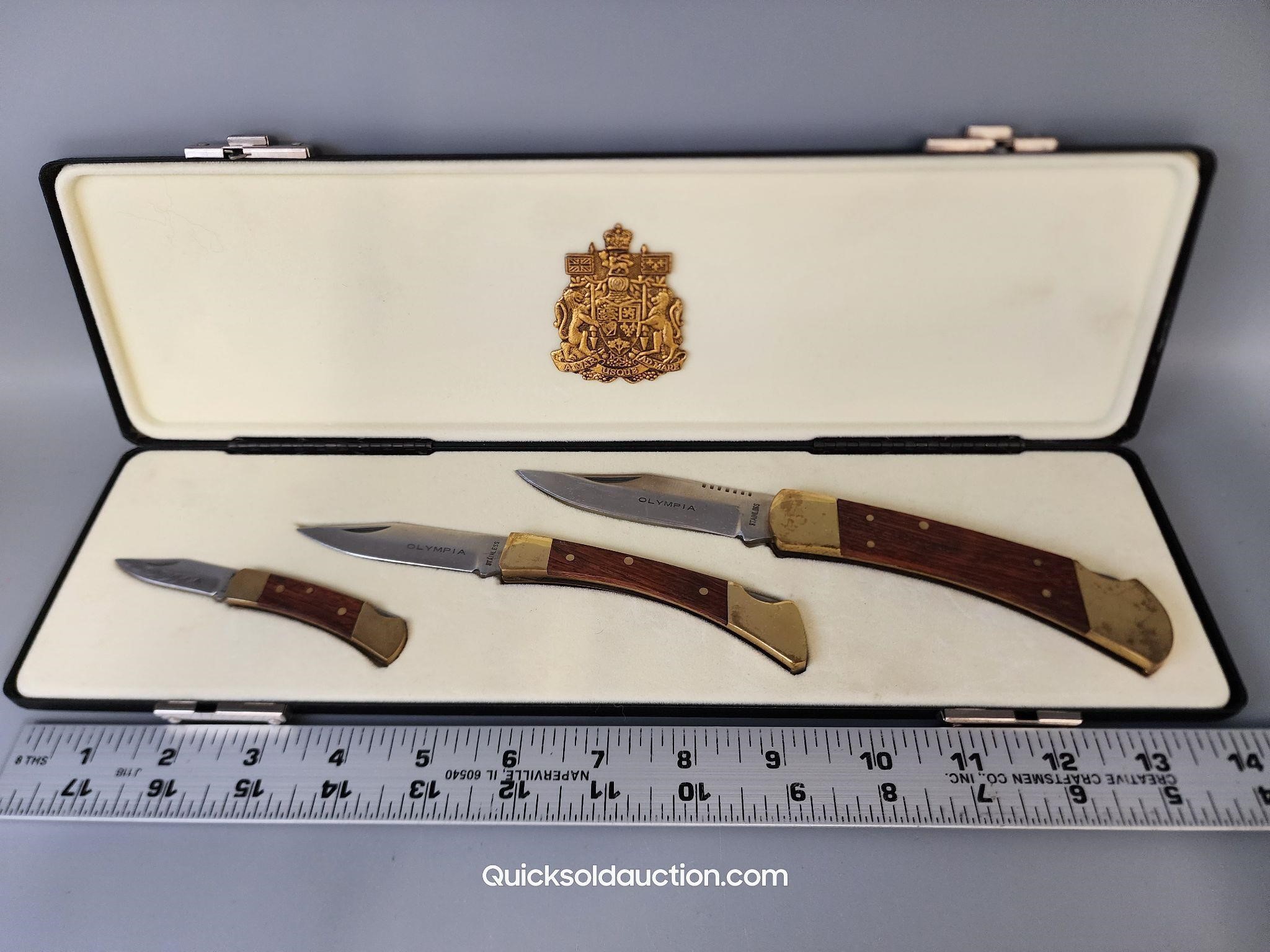 Set Of 3 Olympia Folding Lockback Pocket Knives