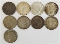 Lot of 11 Circulated Morgan & Peace Silver Dollars