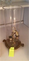 Brass 3 candle decorative piece with glass shade