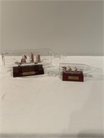 2 Glass Ships in a Bottle