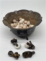 Footed Pierced Metal Bowl w/ Round Stones +