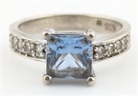 Sterling Princess Cut Blue Topaz & Sapphire