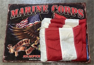 (LM) MARINE CORPS Metal Sign 16x12 and Old Flag