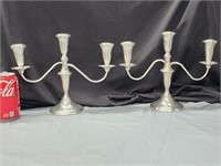 sterling silver pair 3 light candelabras 9" H