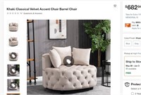 Khaki Barrel Chair classical velvet accent